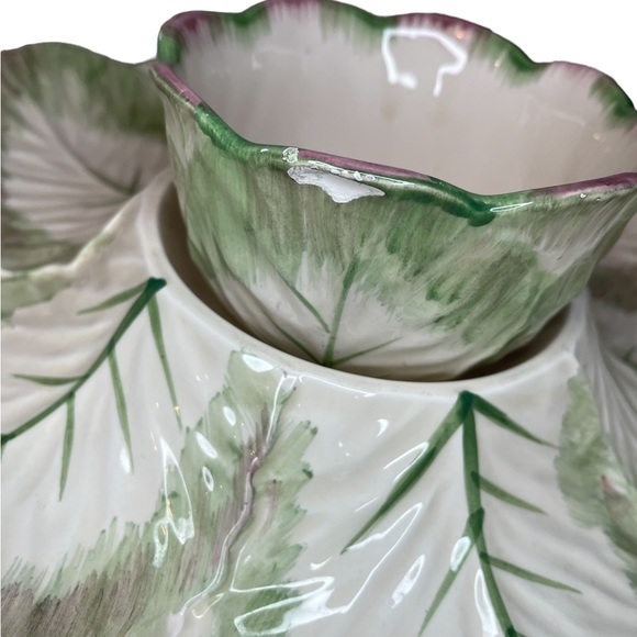 Pottery Barn Ceramic Cabbage Serving Platter with Dip Bowl Made in Japan - Picture 3 of 10